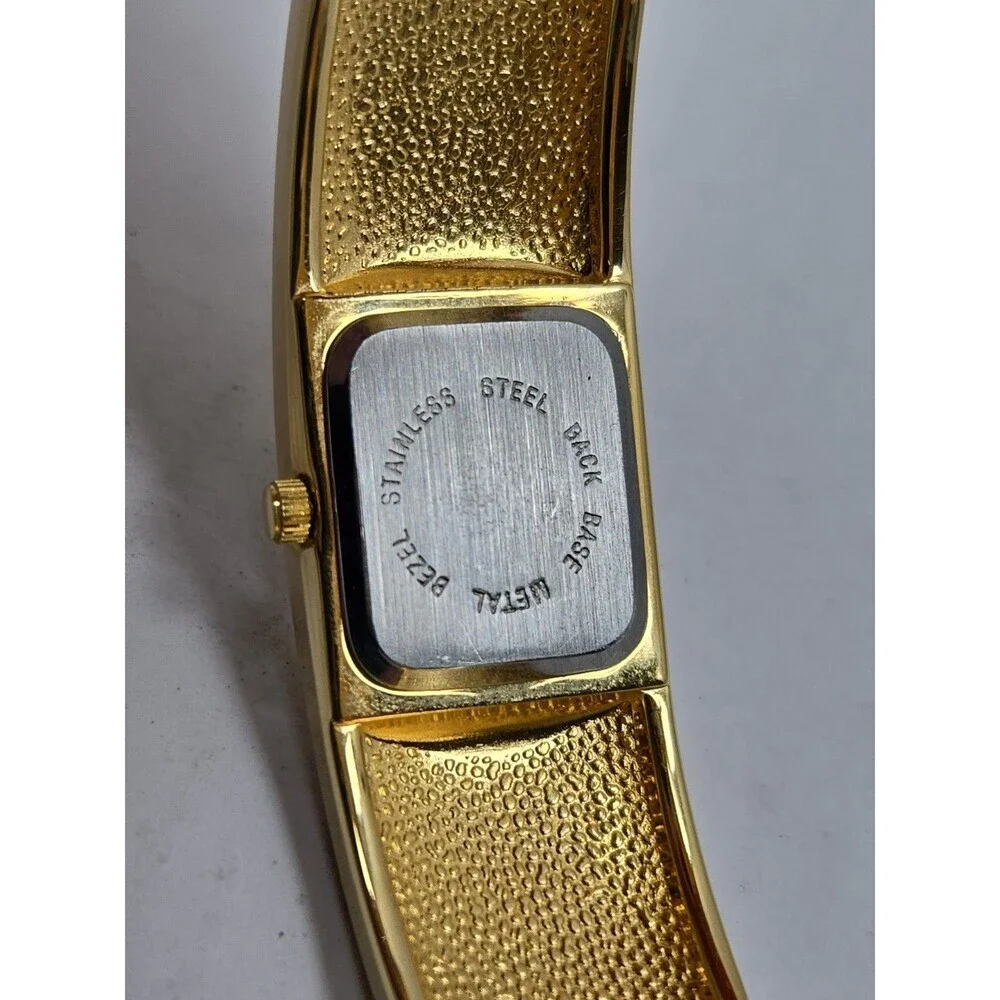 Vintage Pierre Jacquard Womens Gold Rhinestone Cuff Bangle Watch New Battery